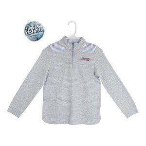 Vineyard Vines Boys 14 L Quarter Zip Pullover Gray Blue Stripes